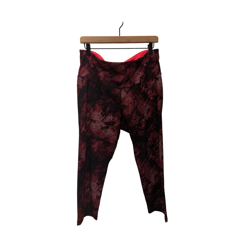 Old Navy Active Go-Dry Red Black Striped Leggings Womens XL High Rise Crop Yoga